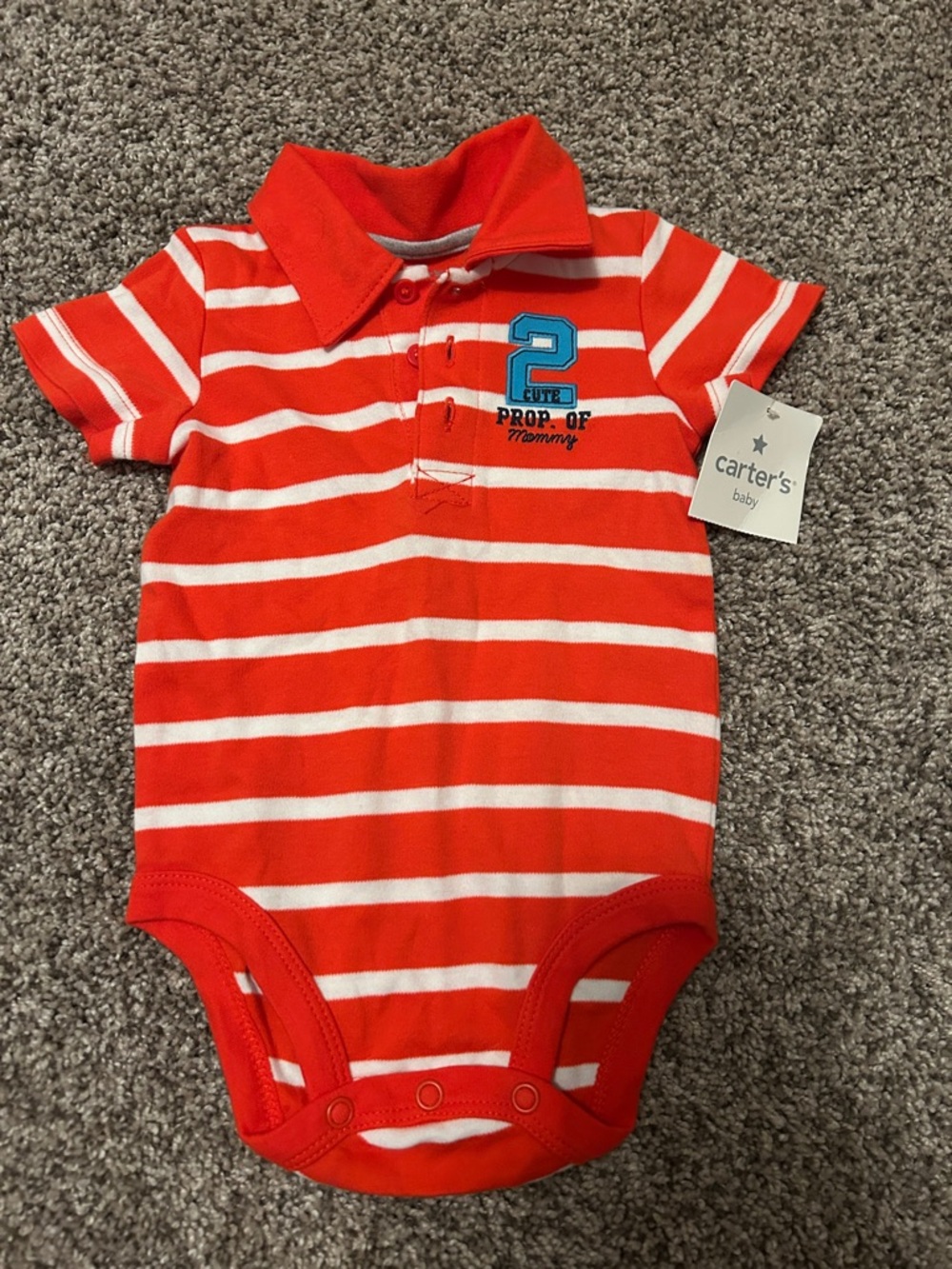 Carter's Red & White Striped Polo Onesie with Blue Number Patch